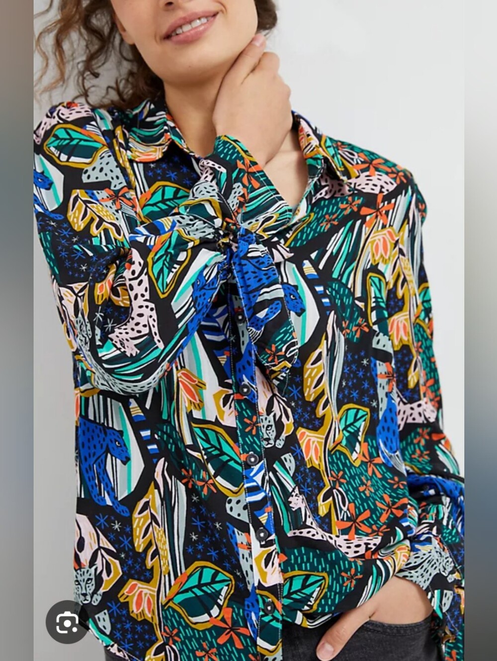 Anthropologie Margaret Jeane Buttondown Shirt Top Sz 0 XS Animal floral